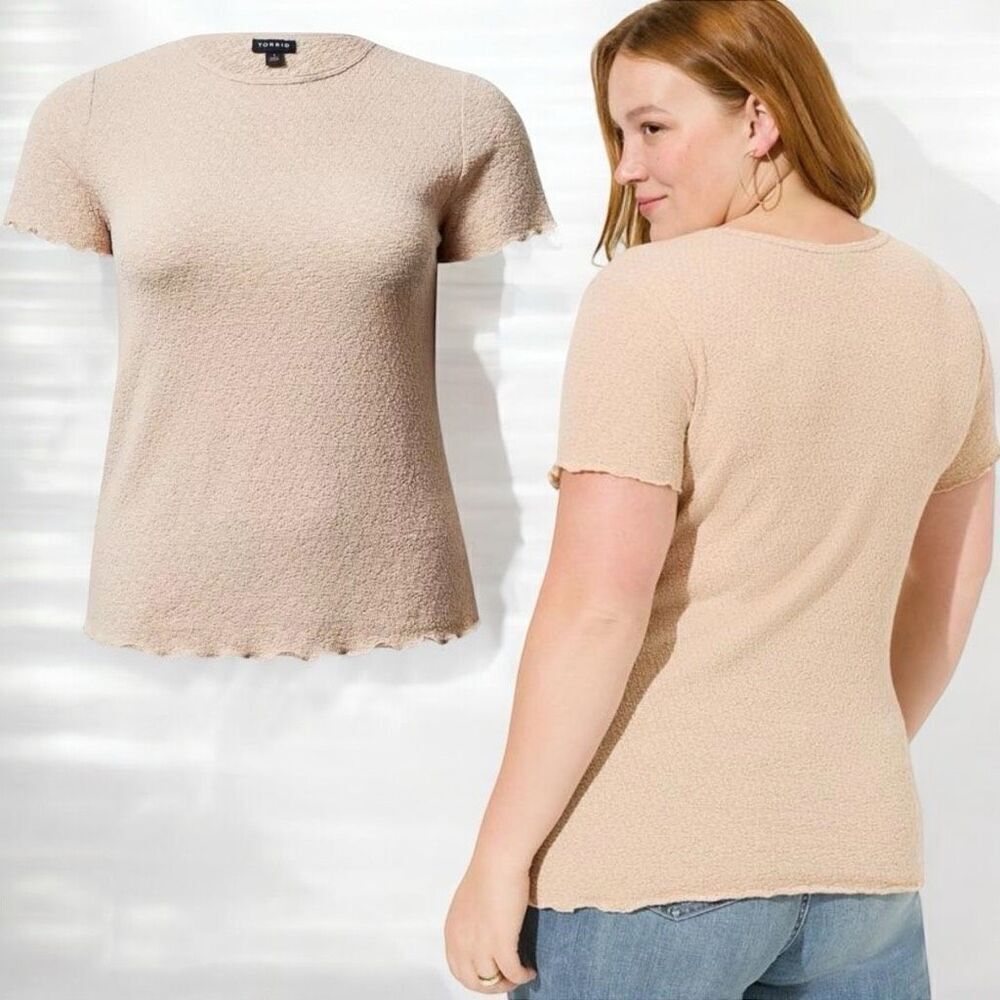 Torrid Beige Textured Crepe Jersey Crew Neck Tee Size 2 2XL NWT